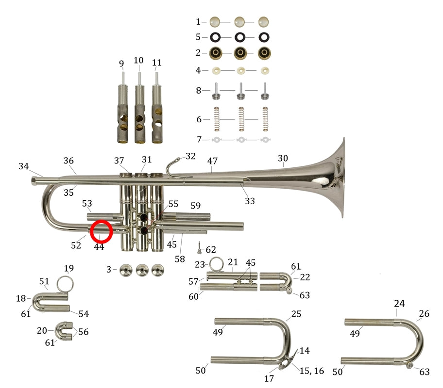 Bach Commercial Bb Trumpet Bell to 1st Slide Brace Formed, Silver Plated
