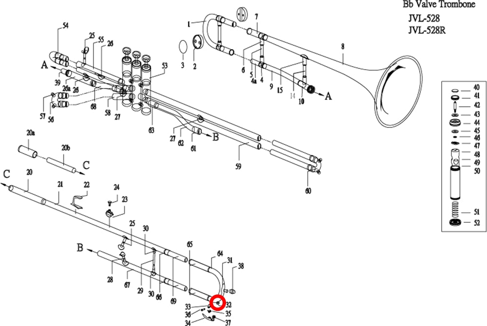 Jupiter 528 Valve Trombone Water Key Nipple