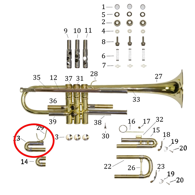 Bach Bb Trumpet Student Model TR600 First Valve Slide Assembly