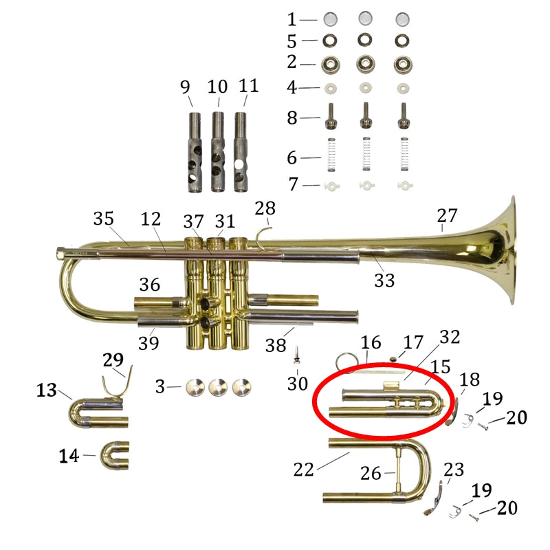 Bach Bb Trumpet Student Model TR600 Third Valve Slide Assembly