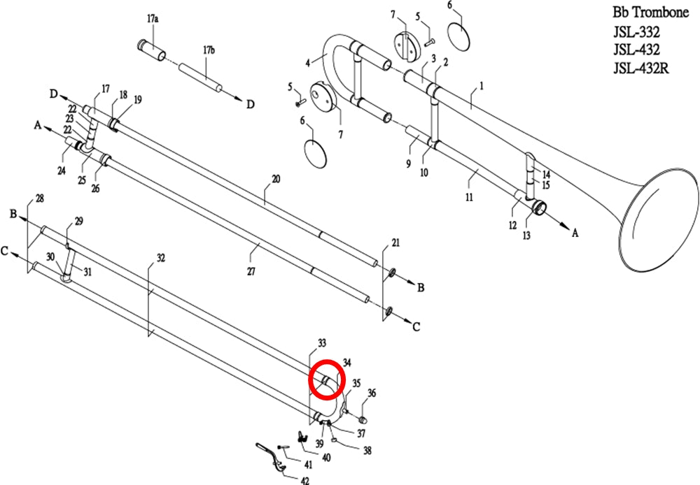 Jupiter 332/432 Trombone Outside Slide Crook Ferrule