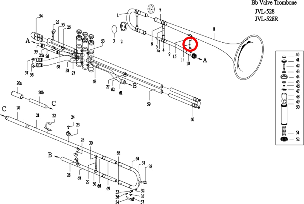 Jupiter 528 Valve Trombone Inside Slide Brace Tube