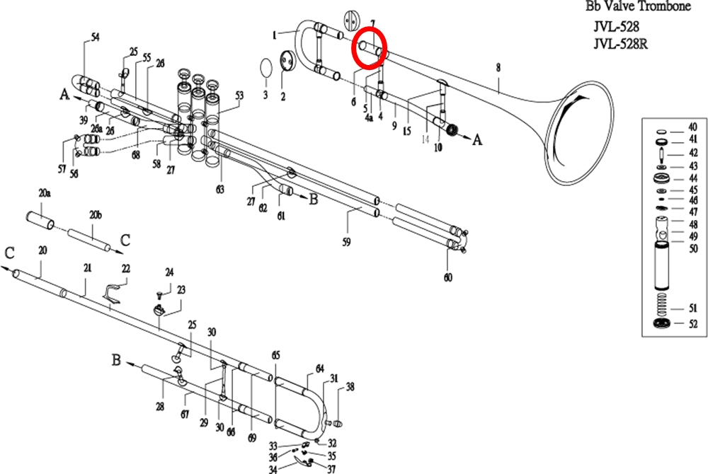 Jupiter 528 Valve Trombone Outside Tuning Slide Tube