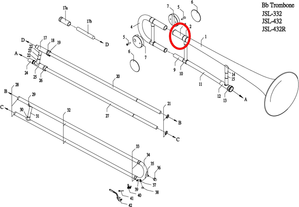 Jupiter 332/432 Trombone Outside Tuning Slide Tube