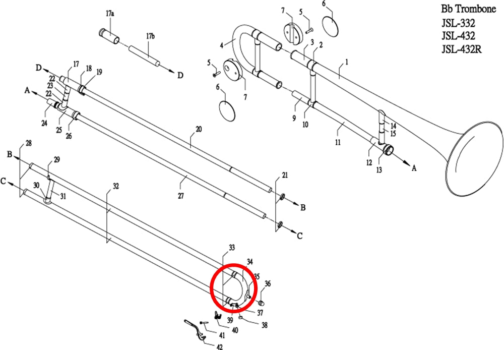 Jupiter 332/432 Trombone Outside Slide Crook