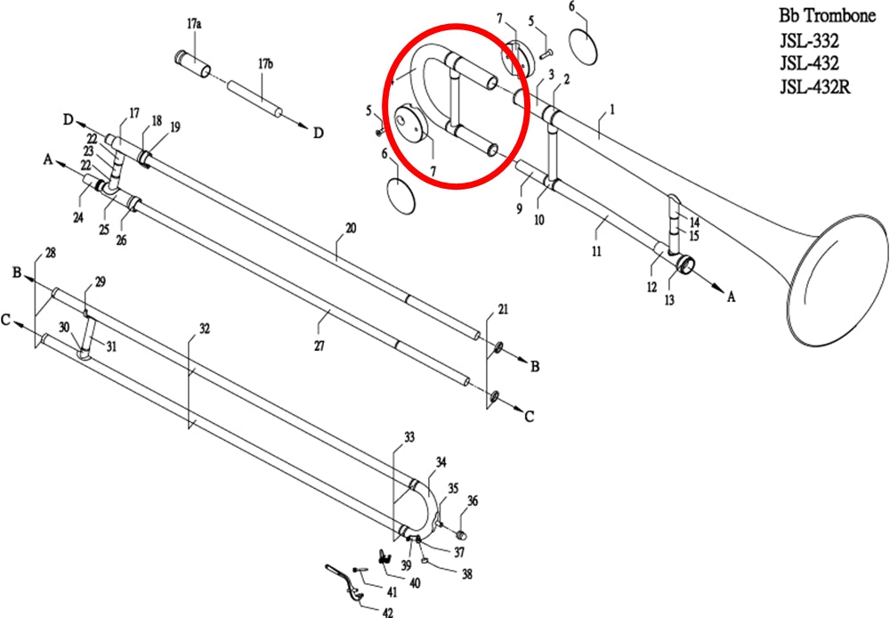 Jupiter 332/432 Trombone Tuning Slide Assembly