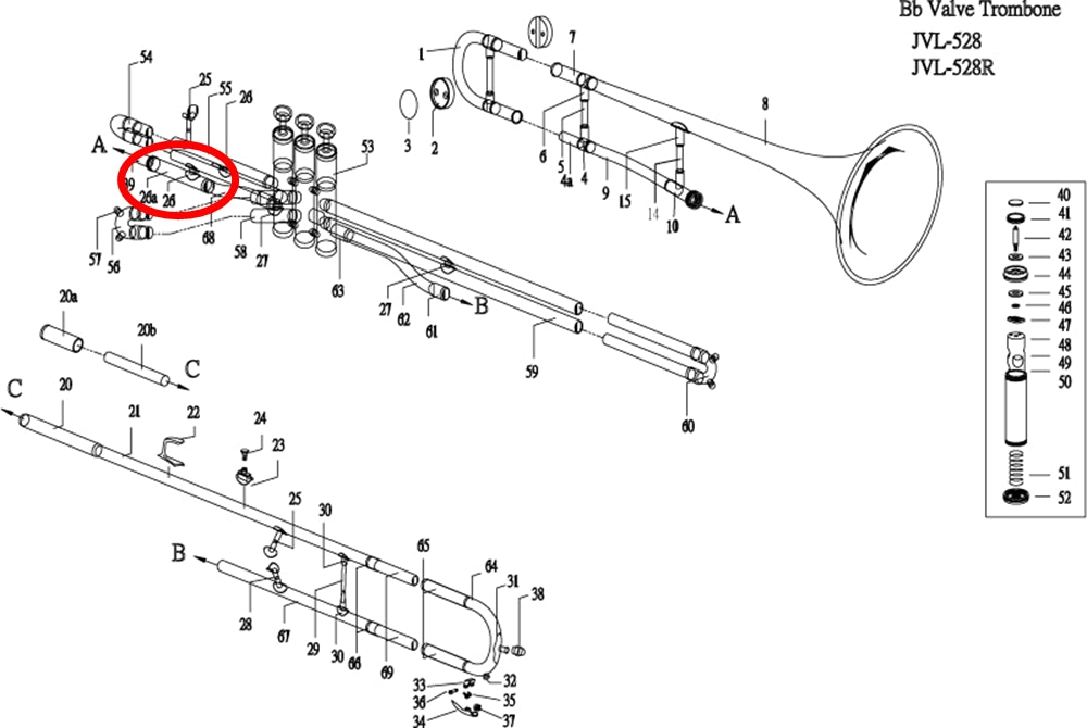 Jupiter 528 Valve Trombone Connecting Shank to Tube