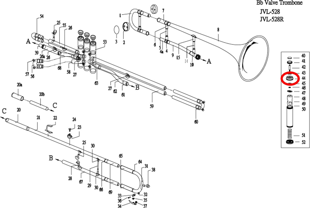 Jupiter 528 Valve Trombone Top Valve Cap (1)