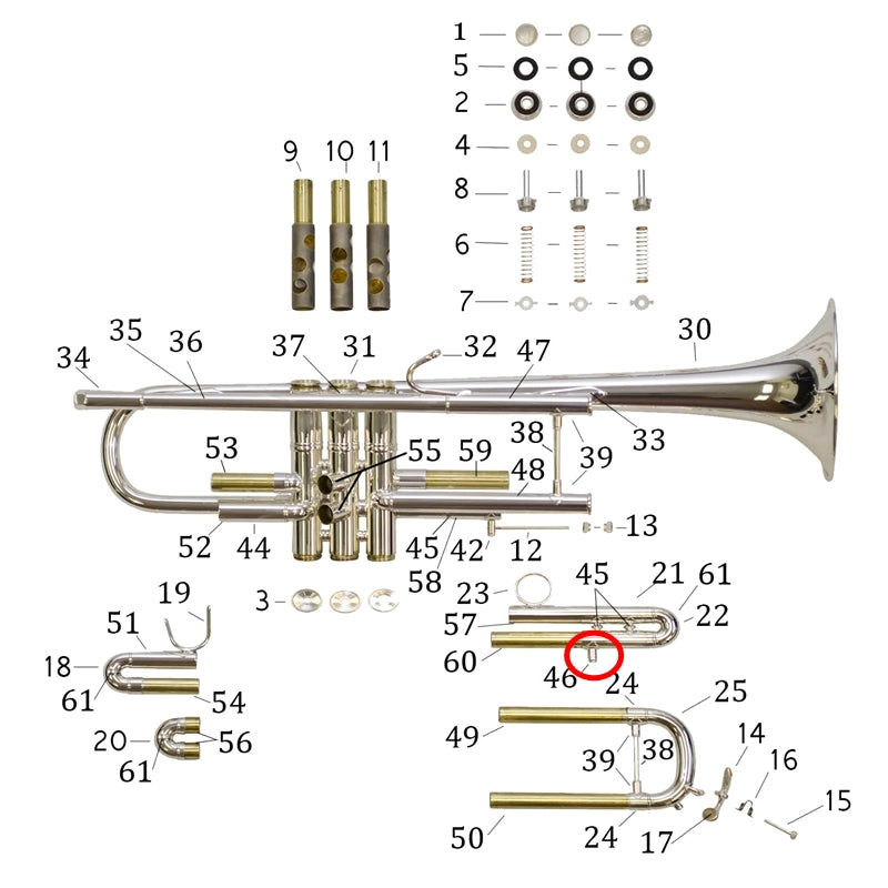 Bach Trumpet Stradivarius Stop Post Assembly, Lightweight, Silver Plated