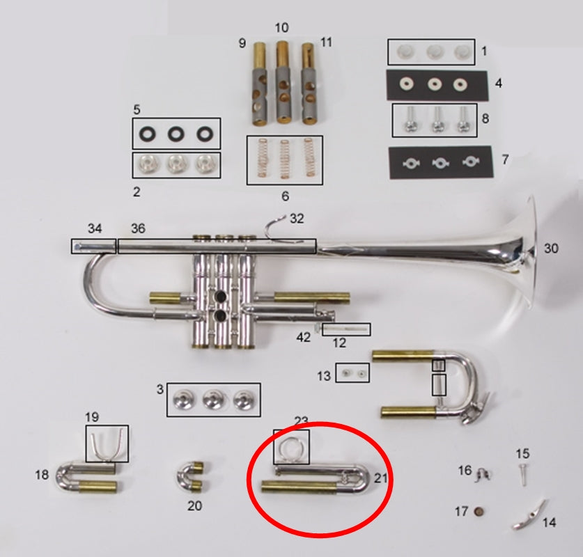 Bach Stradivarius C Trumpet 3rd Slide Assembly, Complete, Large Bore, Silver Plated, No Waterkey