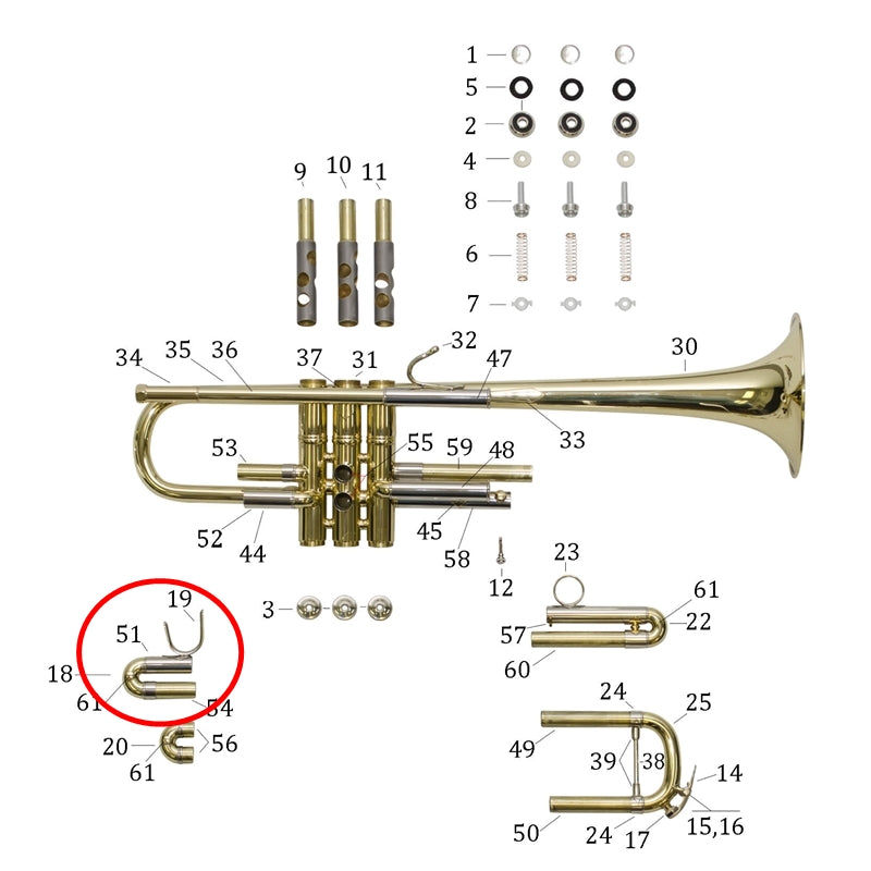 Bach Stradivarius C Trumpet 1st Slide Assembly, Large Bore, Lacquer, Complete