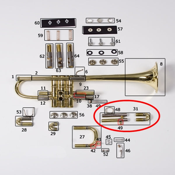 Bach Stradivarius D Trumpet 3rd Slide Assembly, Complete .448 Bore