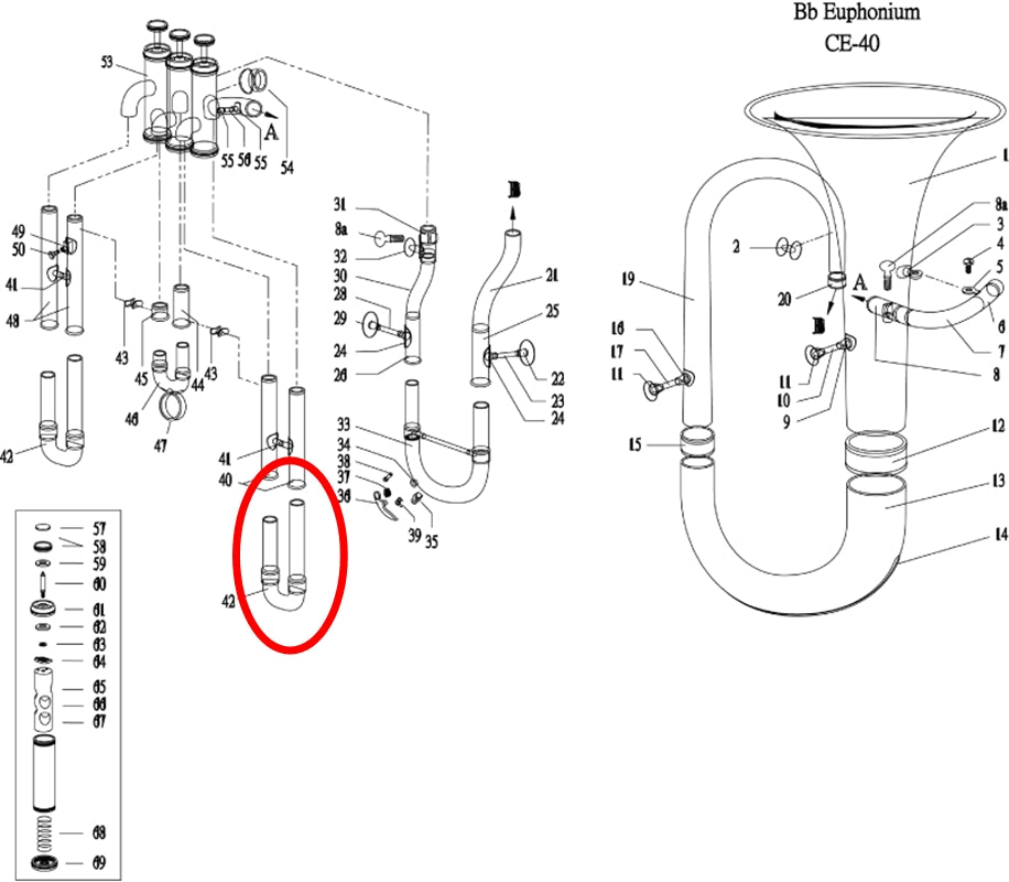 Jupiter CE40 Bb Euphonium 1st Valve Slide Assembly