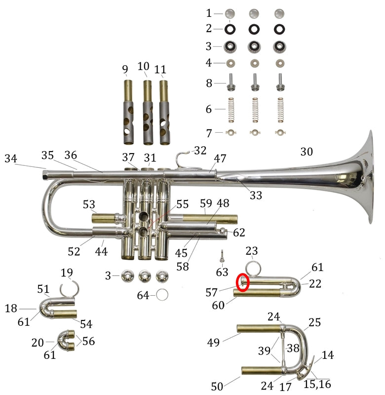 Bach Trumpet Artisan Stop Screw Lug, Silver Plated