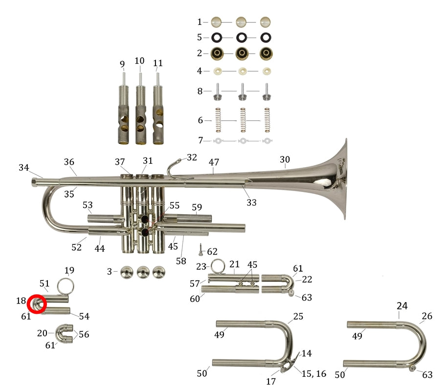 Bach Commercial Bb Trumpet Pull Knob, Silver Plated