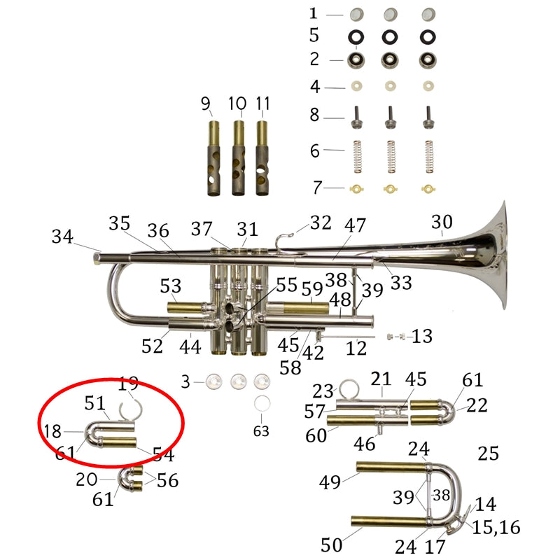 Bach Artisan Bb Trumpet 1st Valve Slide, Standard, Med. Large Bore (Silver)
