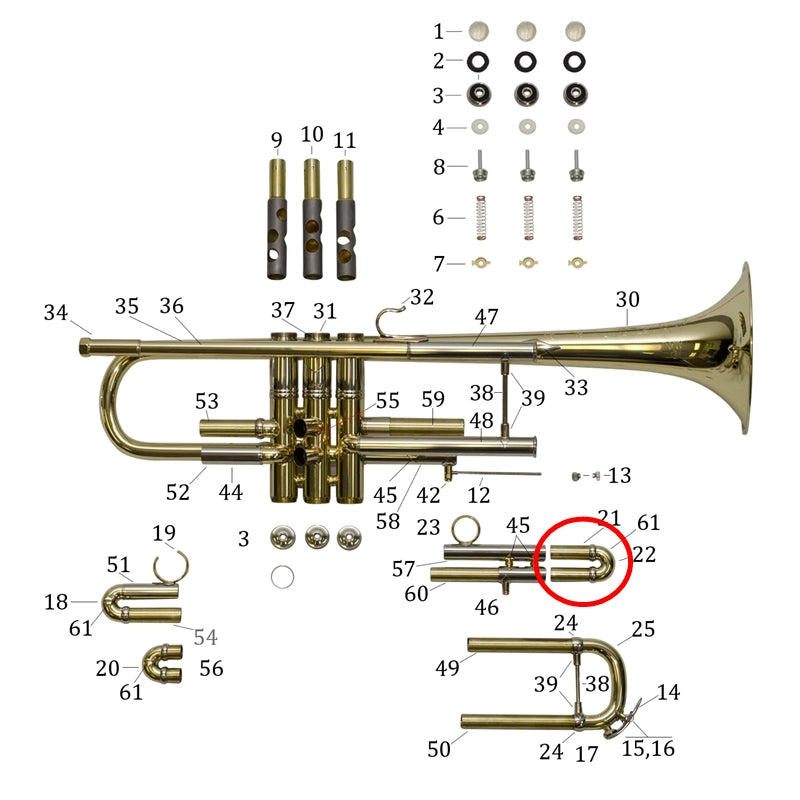 Bach Artisan Bb Trumpet 3rd Slide Assembly Inside, End