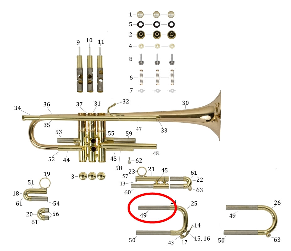 Bach Commercial Bb Trumpet Upper Inside Tuning Slide Tube