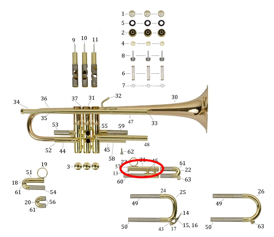 Bach Commercial Bb Trumpet Top Outside 3rd Slide Tube