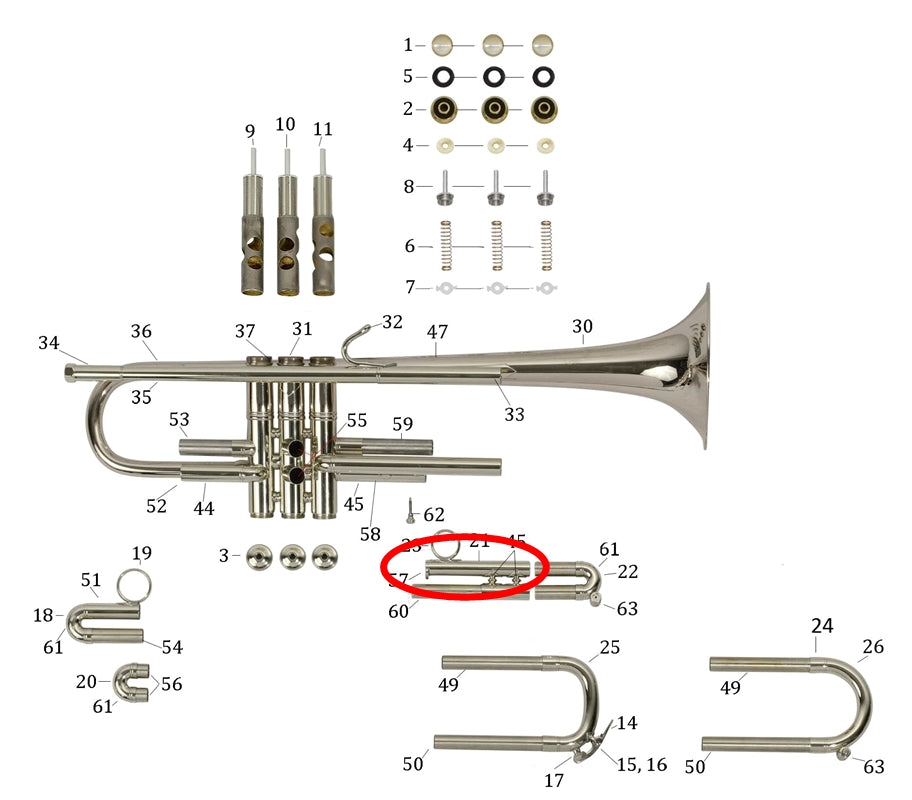 Bach Commercial Bb Trumpet Outside Upper 3rd Slide Tube, Silver Plated