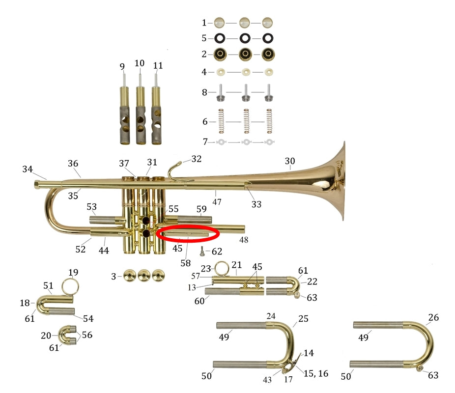Bach Commercial Bb Trumpet Bottom Outside 3rd Slide Tube