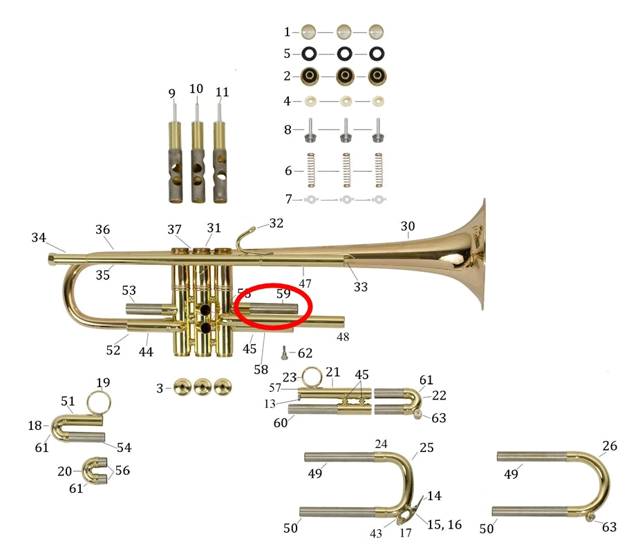 Bach Commercial Bb Trumpet Top Inside 3rd Slide Tube