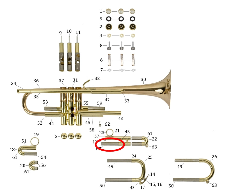 Bach Commercial Bb Trumpet Bottom Inside 3rd Slide Tube