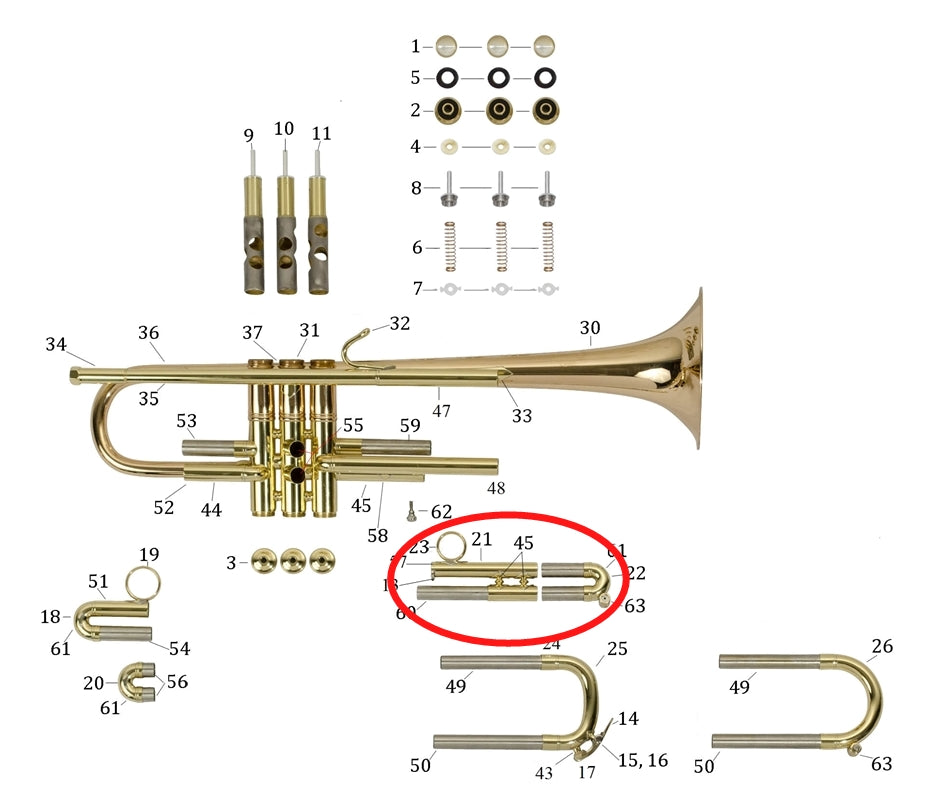 Bach Commercial Bb Trumpet 3rd Slide Assembly, Complete, Large Bore, Lacquer
