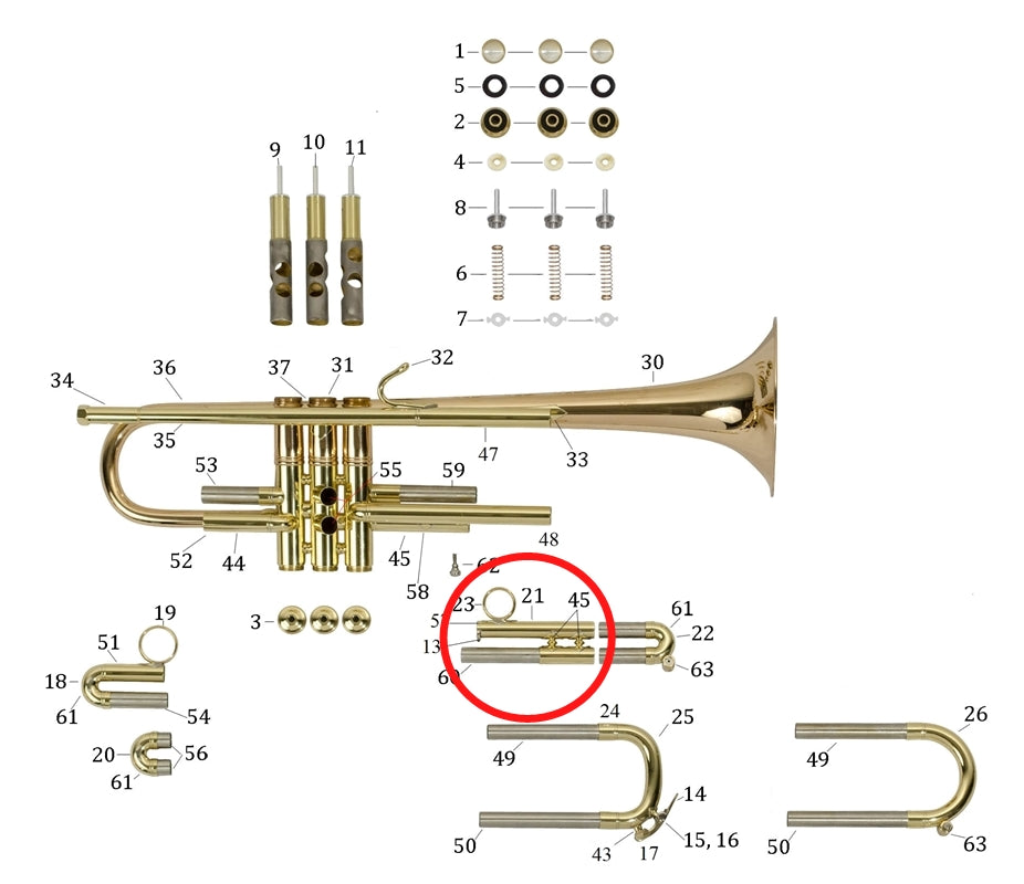 Bach Commercial Trumpet 3rd Slide Assembly, Middle, Large Bore, Lacquer
