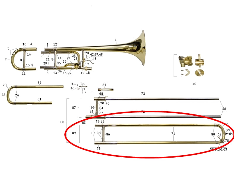 Bach Stradivarius Model 42 Tenor Trombone Outside Handslide Assembly
