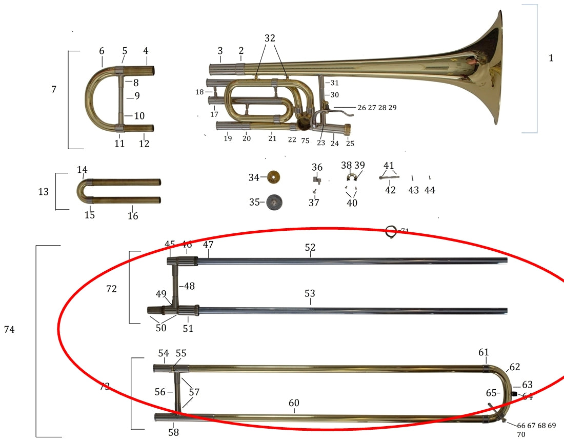 Bach Stradivarius Model 42 Tenor Trombone Handslide Assembly, Lightweight