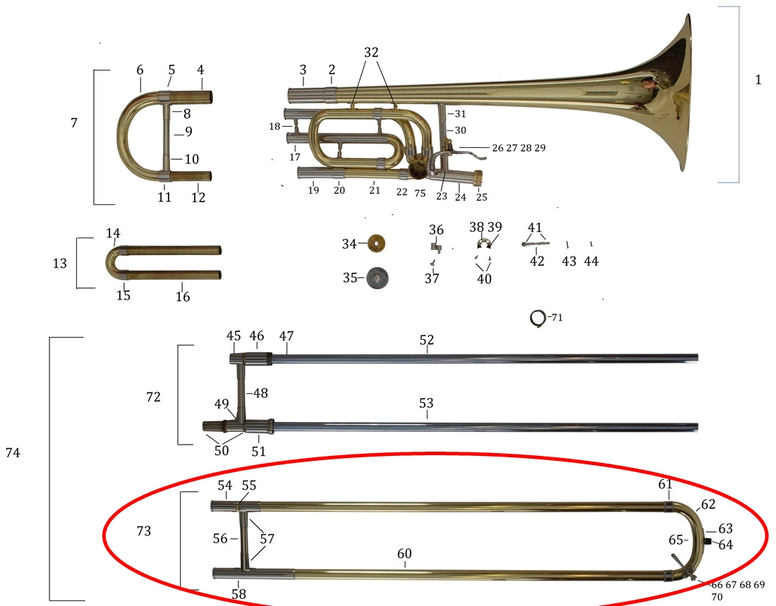 Bach Stradivarius Model 42 Tenor Trombone Outside Handslide Assembly, Lightweight