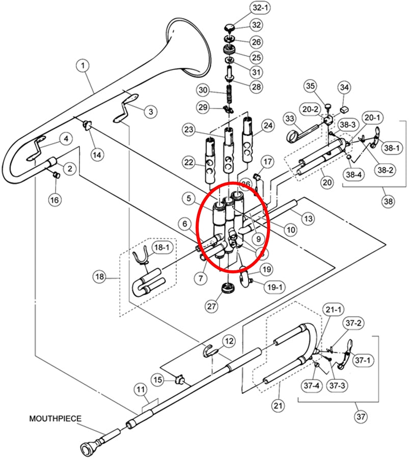 Yamaha Trumpet Valve Casing Assembly Buffing YTR200DT