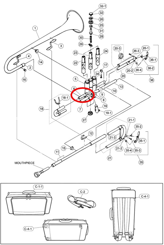 Yamaha Trumpet 1st Valve Inside Slide & Ferrule YTR2330
