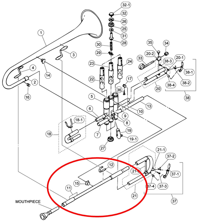 Yamaha Trumpet Mouthpipe Assembly Buffing YTR3335