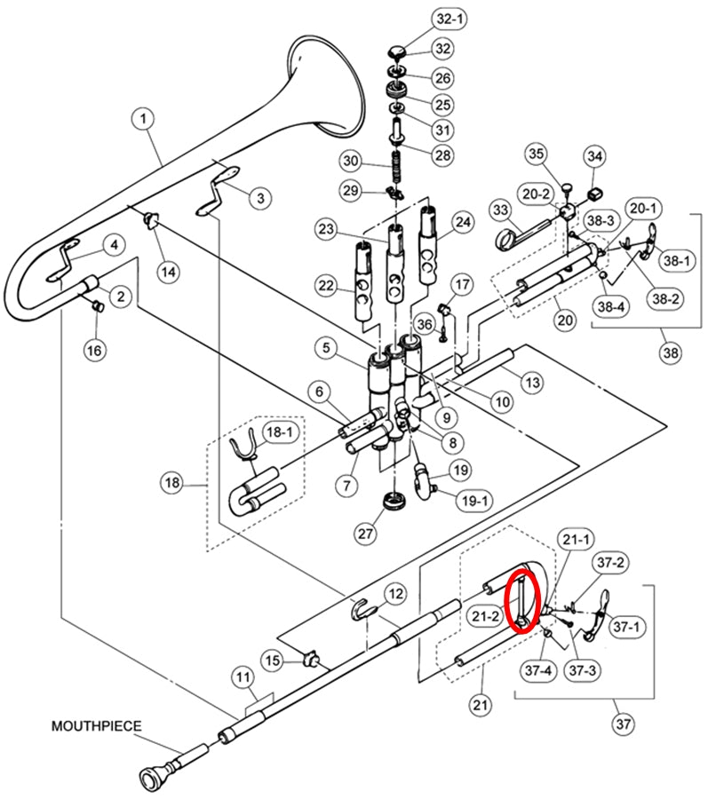 Yamaha Trumpet Brace, Tuning Slide Crook YTR3335 ZZ648000