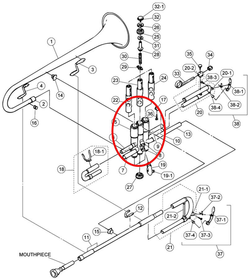 Yamaha Trumpet Valve Casing Assembly YTR300ADS