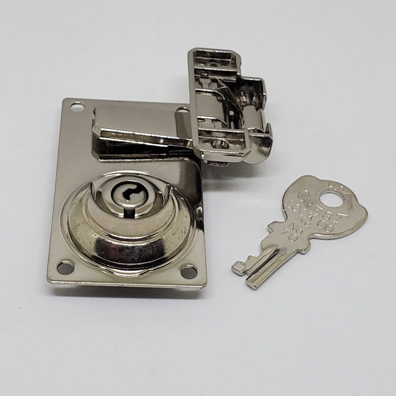 Nickel Plated Flush Latch Case Hardware, Includes latch, lock mechanism, and key, 2-1/4" - 1-5/1