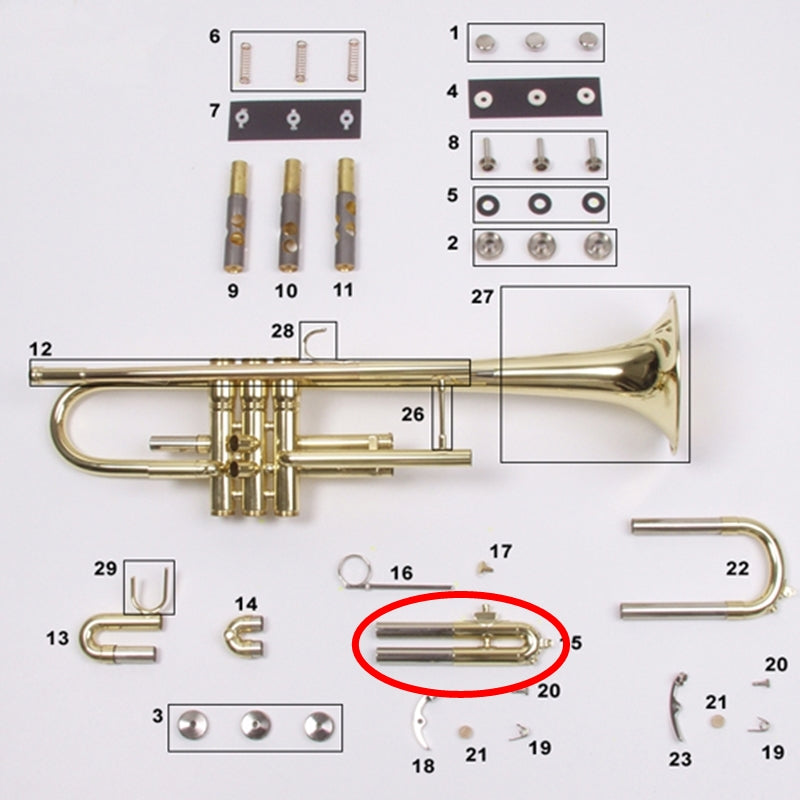 Bach Bundy Trumpet TR300/LTR100/1530/Mercedes II Third Valve Slide Assembly