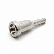 Silver trumpet mouthpiece on a white background