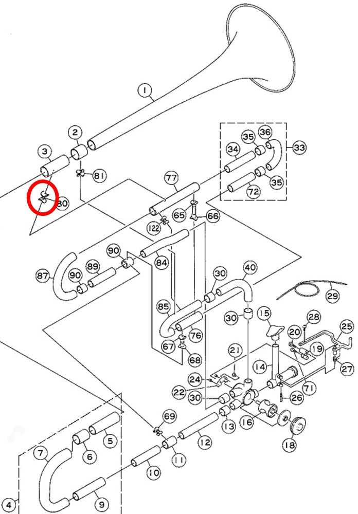 Yamaha Trombone F Outside Tuning Slide No. 2 to Outside Tuning Slide Brace