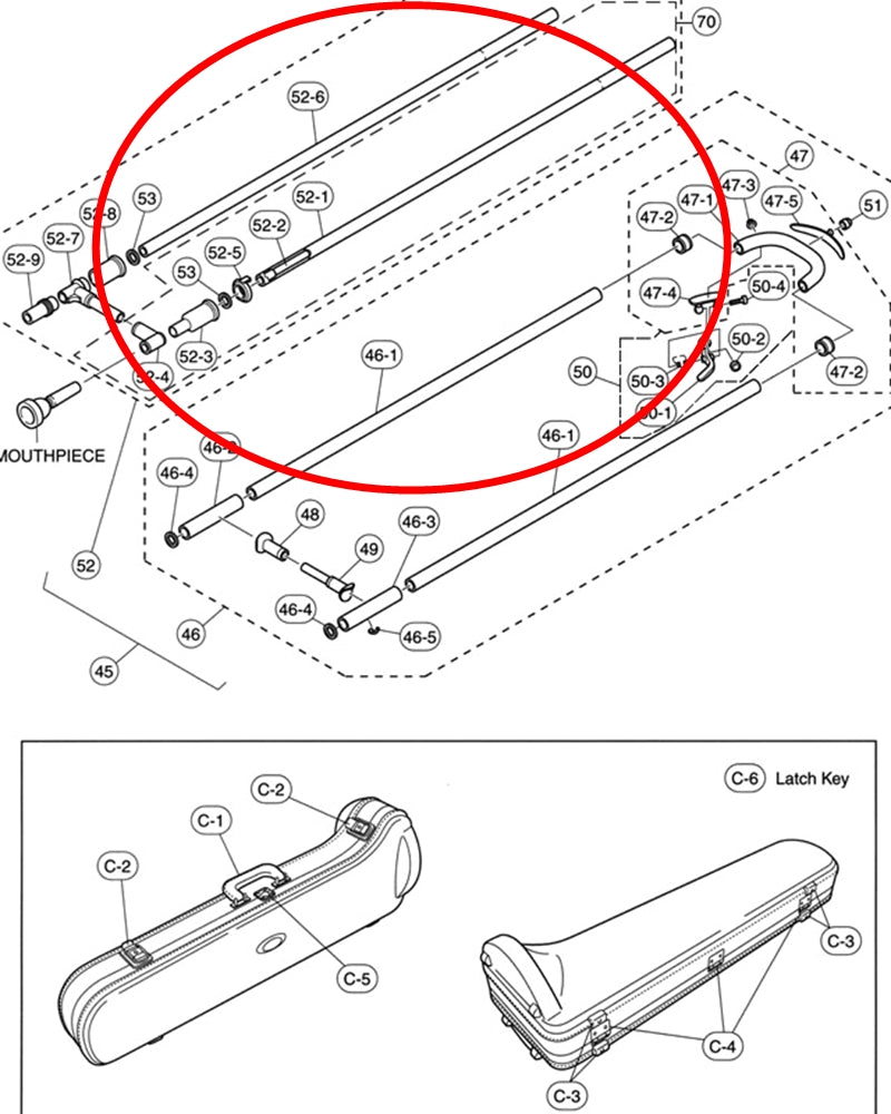 Yamaha Trombone Complete Upper Cork Stop Tube Assembly