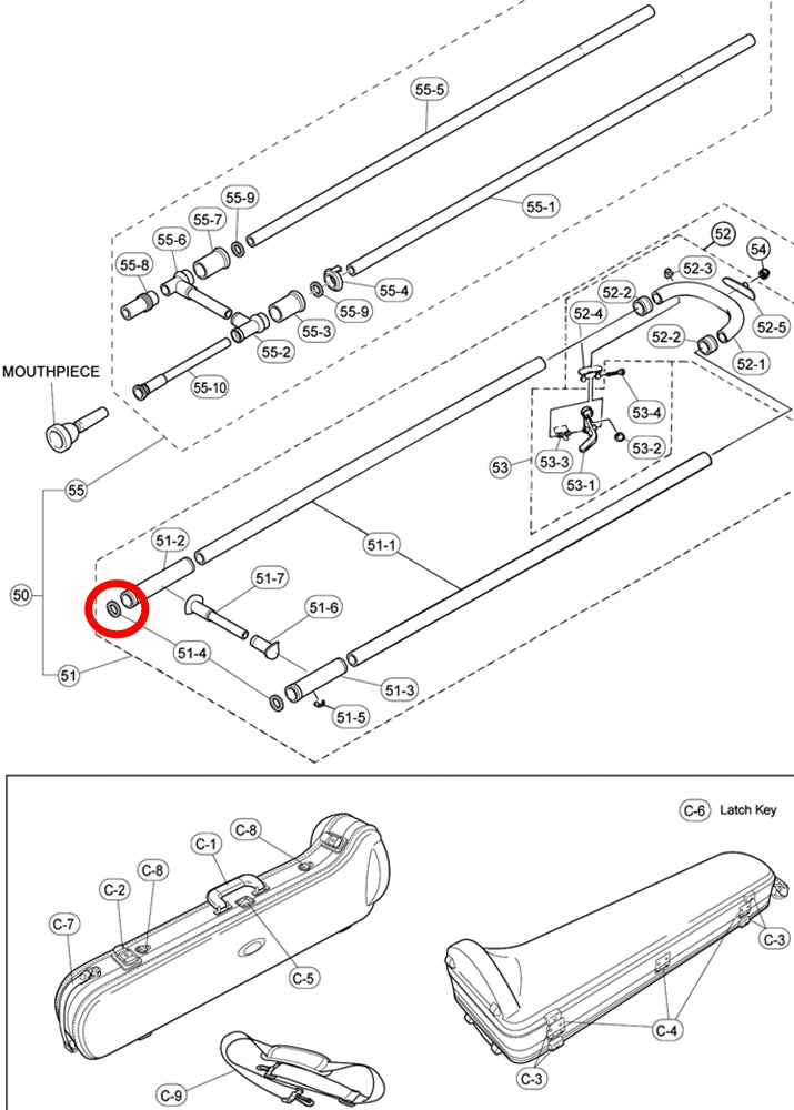 Yamaha Trombone Upper Small Ferrule for Slide Sleeve SL882U W2753600