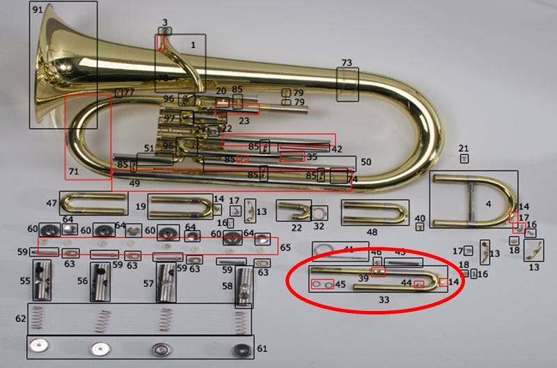 King 2280 Euphonium Lacquer 3rd Slide Assembly