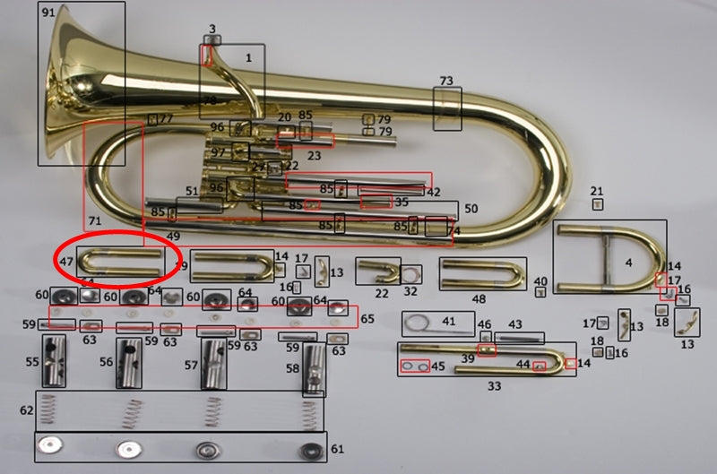 King 2280 Euphonium Lacquer Upper 4th Slide Assembly