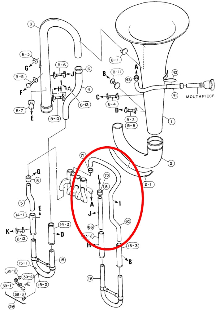 Yamaha Euphonium 4th Valve Auxiliary Tube (1) EP321S