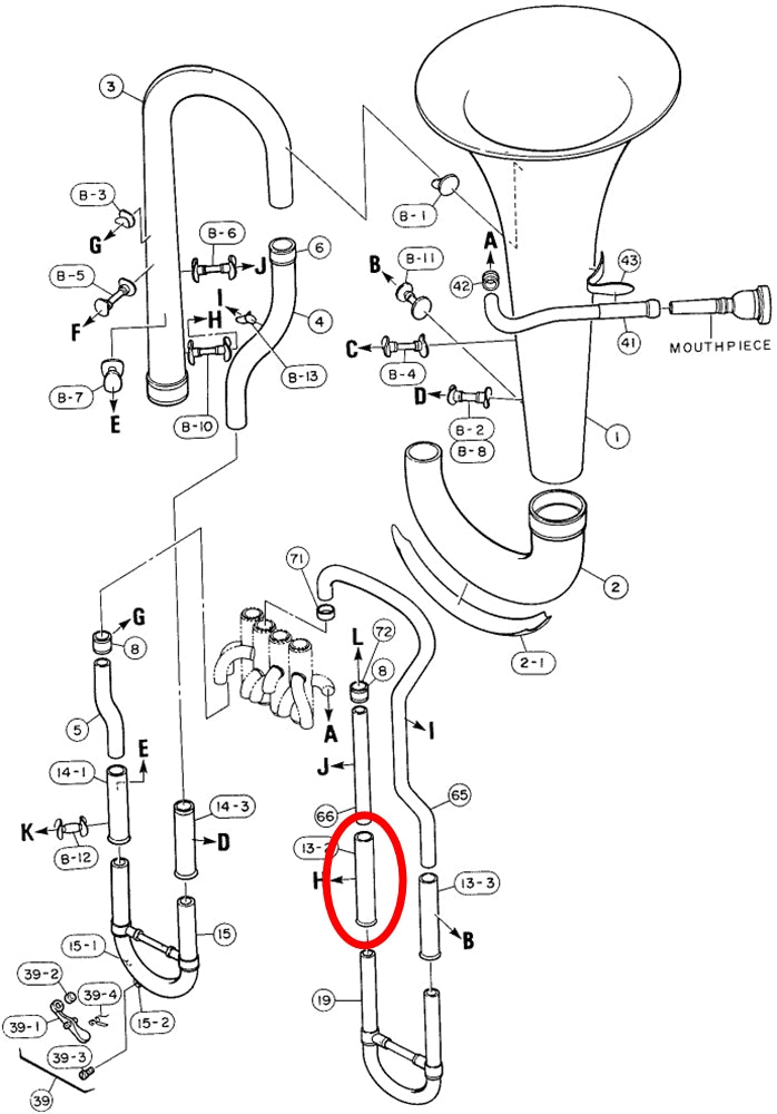 Yamaha Euphonium 4th Valve Outside Slide Long, EP321S