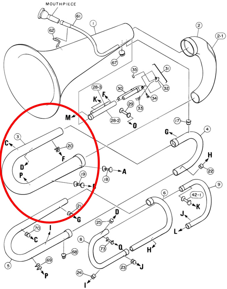 Yamaha Tuba 1st Branch Assembly BB103S, BB104S, BB105S, BB105MS