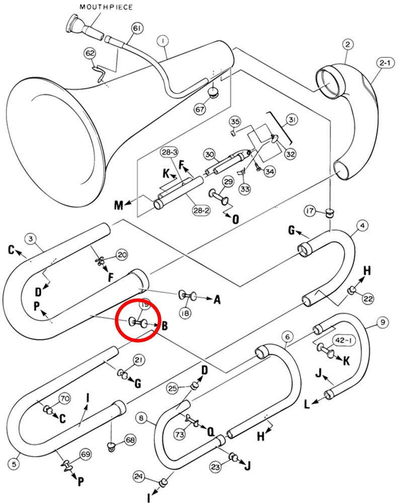 Yamaha Tuba 1st Branch to 3rd Valve Outside Slide Brace B YBB105