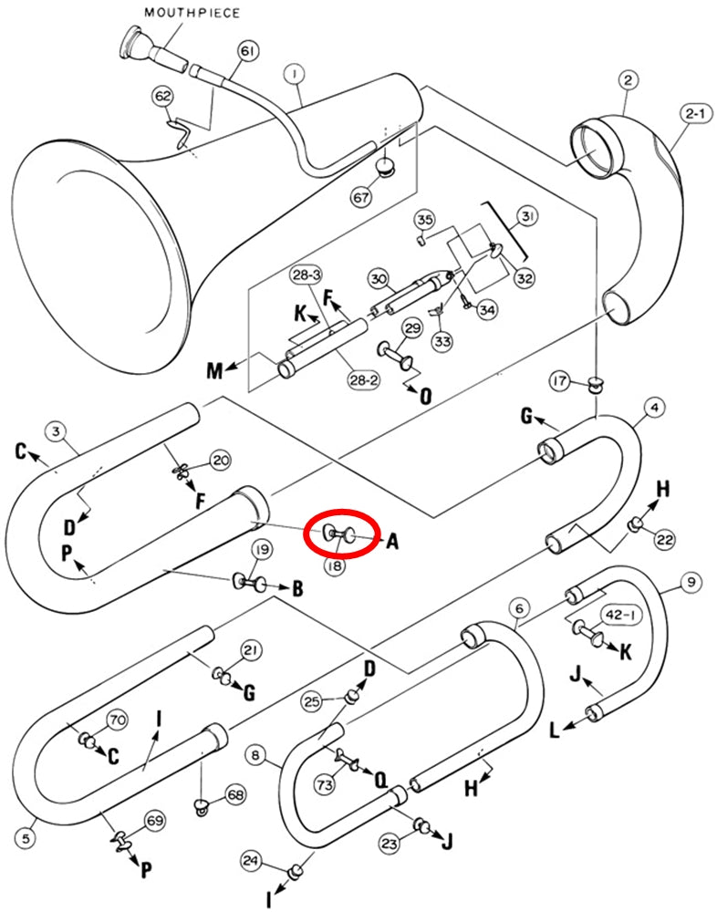 Yamaha Tuba 1st Branch to 3rd Valve Outside Slide Brace A BB105S